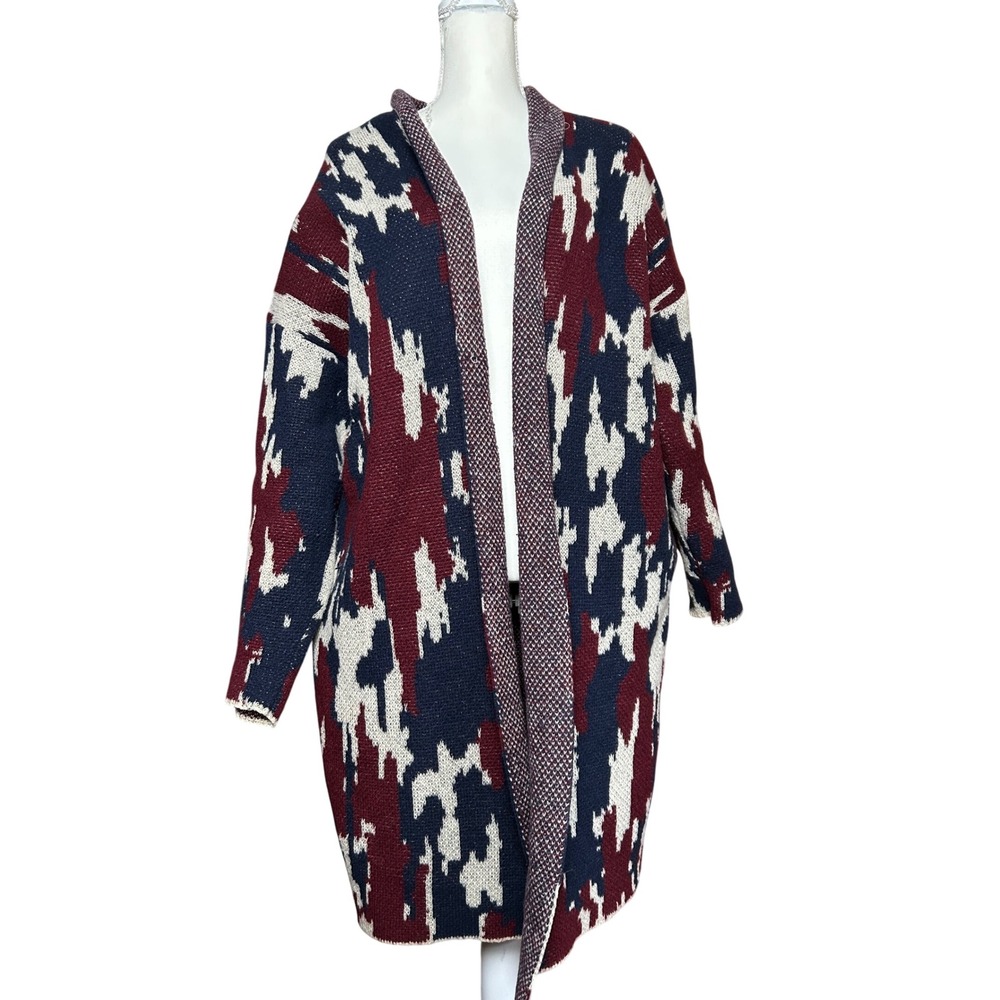 Knox Rose Womens XXL Cardigan Sweater‎ Open Front Knit Burgundy Blue Ivory